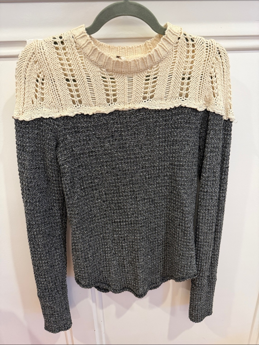 Free People Cream and Gray Knit Women’s Sweater with Knit Yoke